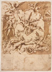Grotesque avec un satyre nourrissant un dragon (recto)