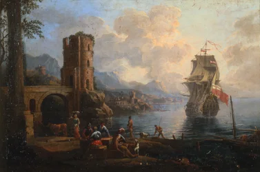 Paysage marin avec personnages