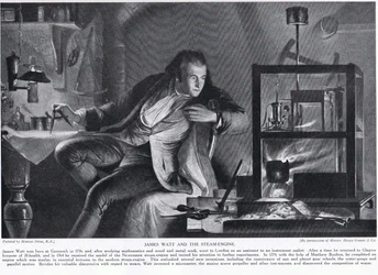 James Watt et la machine à vapeur, illustration tirée de « Hutchinson
