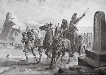 Tiglath-Pileser IV devant la citadelle de Turushpa (litho)