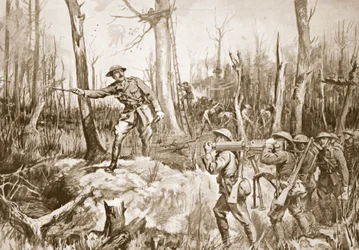 Le capitaine (lieutenant-colonel temporaire) R.B. Barker organisant les défenses d