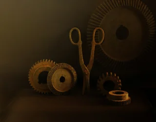 Engrenages rouillés et ciseaux