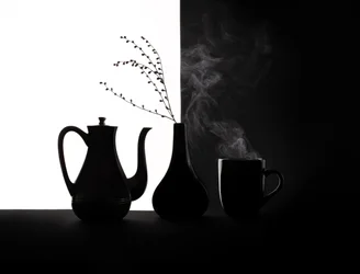 Nature morte de café en noir et blanc