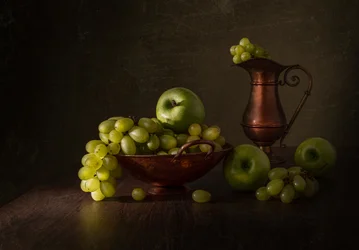 Nature morte au cuivre et aux raisins verts