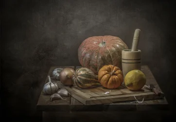 Nature morte rustique sur le thème des récoltes d
