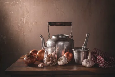 Nature morte dans une cuisine rustique