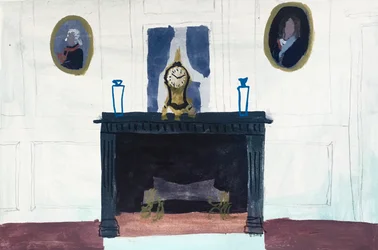 Intérieur avec horloge, 2018 (aquarelle et tempera sur papier)