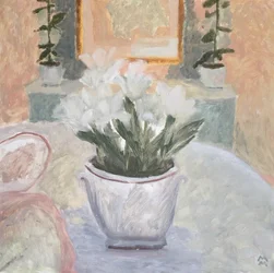 Nature morte aux lys, soirée, 2019 (huile sur papier)