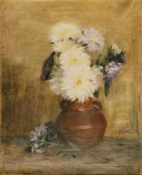 Asters dans un Pichet en Grès sur une Table