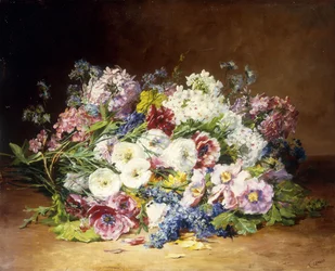 Un splendide bouquet de fleurs assorties, vers 1861
