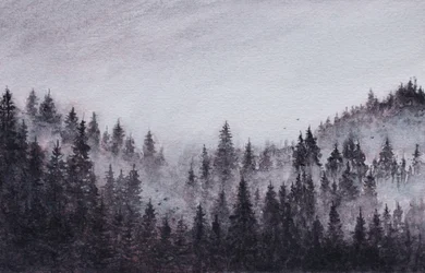 Paysage de forêt brumeuse – Aquarelle originale sur papier texturé par Marina Kozyr