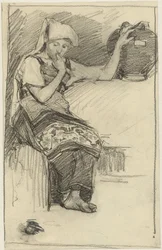 Jeune fille assise avec une cruche