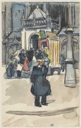 Théâtre de marionnettes sur la place du Dam, devant la Nieuwe Kerk