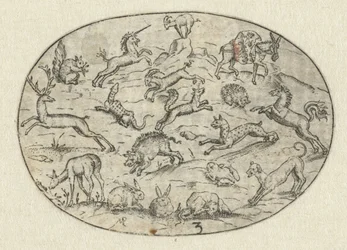 Ovale avec dix-huit animaux