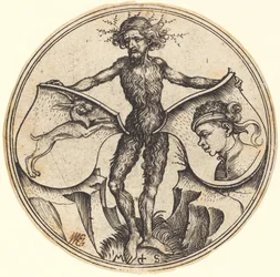 Écus au lapin et à la tête de Maure, tenus par un homme sauvage