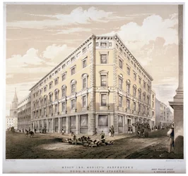 Entrepôts de Messieurs J&R Morley, coin de Wood Street et Gresham Street, Londres, vers 1840