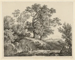 Paysage avec une Cascade et une Famille au Repos