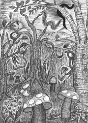 Paysage avec champignons