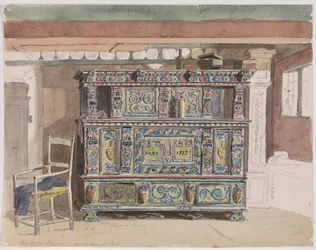 Armoire peinte, datée de 1727, dans une pièce de Læsø