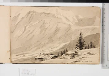 Paysage près de Chamonix, France. Au premier plan, un lac