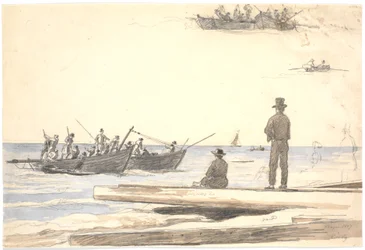 Deux bateaux de pêche naviguant vers la plage de Skagen