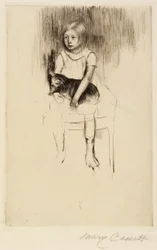 Ellen tenant un chat, regardant à gauche, vers 1887