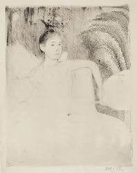 Mimi tenant un éventail japonais, vers 1889