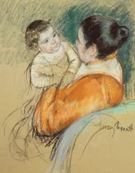 Mère Louise tenant son enfant aux yeux bleus