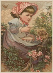 Fille nourrissant des oisillons