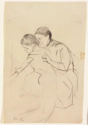 Bébé touchant une baignoire de la main gauche, tenu par sa nourrice, vers 1891
