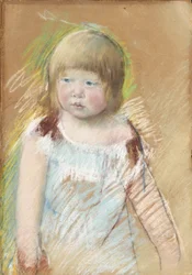 Enfant avec une frange en robe bleue, vers 1910