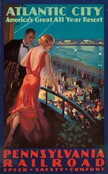 Affiche publicitaire pour voyager à Atlantic City par Pennsylvania Railroad