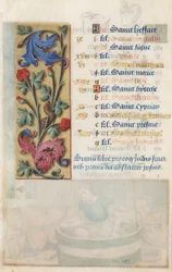 MS Lewis EM 11:22v Panneau de fleurs avec acanthe, rose et chenille, des Heures de Louis XII, 1498-99