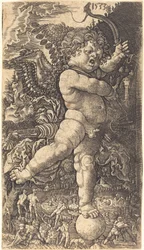 Cupidon en équilibre sur un globe