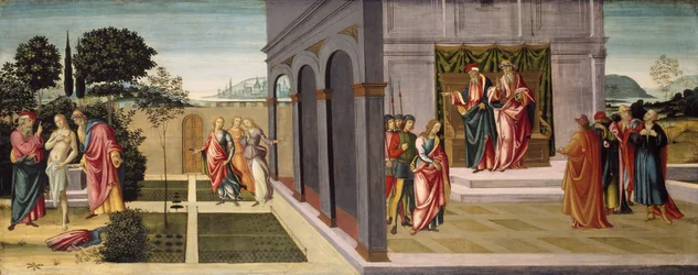 Suzanne et les vieillards dans le jardin, et le procès de Suzanne devant les vieillards, vers 1500