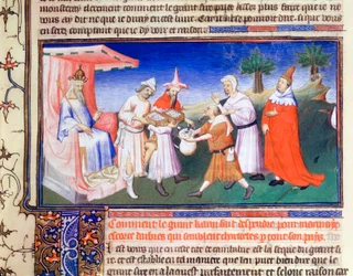 Kublai Khan payant ses achats, c1280s, début du 15ème siècle