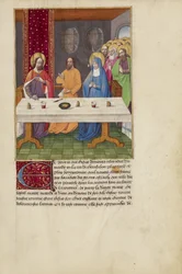 Judas assis à une table entre le Christ et la Vierge