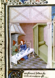 Scène du Décaméron, Salabetto et Iancofiore. 1430-1455 (miniature)