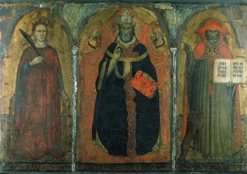 Saint Grégoire le Grand avec les saints Catherine et Jérôme (tempera sur panneau)
