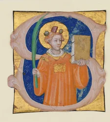 Enluminure de manuscrit avec Saint Étienne dans une initiale S, d