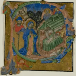 La Nativité dans une initiale "P" historiée d