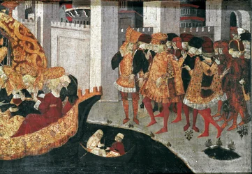 Décaméron de Boccace : le châtelain Pericone accueille Alatiel, fille du sultan de Babylone Beminedab et sa suite sur l