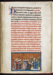 Cotton Tiberius B. VIII f. 65r La reine entrant dans la cathédrale, tiré du Livre du sacre de Charles V, roi de France