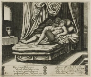Cupidon et Psyché ensemble dans le lit nuptial