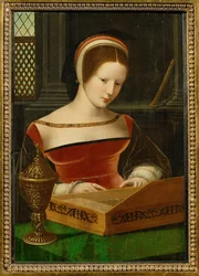 Dame au clavicorde. Le pot à onguents est un attribut de Staint Mary Magdalen (peinture sur toile).