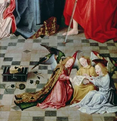 Les Sept Joies de la Vierge : détail de trois anges chantants, c.1480 (détail)