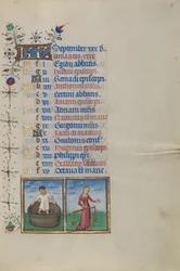 Page du calendrier pour septembre ; Faire du vin ; Balance