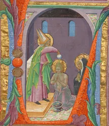Initiale L : Le baptême de Saint Augustin
