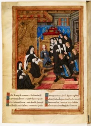 Commémoration et advertissement de la mort (...) de Madame Anne (...) duchesse de Bretagne (...) : miniature de dédicace représentant l