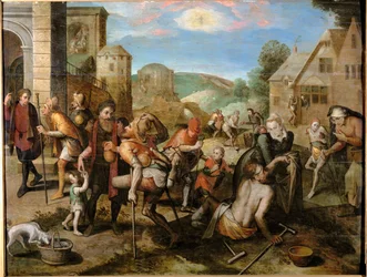 Les sept actes de miséricorde (peinture sur bois)